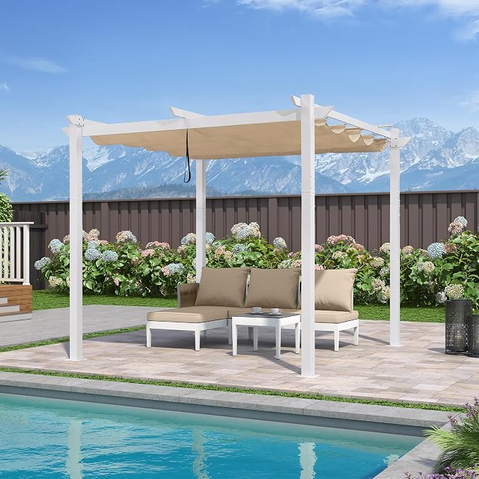 PURPLE LEAF Outdoor Pergola 10' x 10' White Pergola, Double Canopy, Khaki | - Image 2