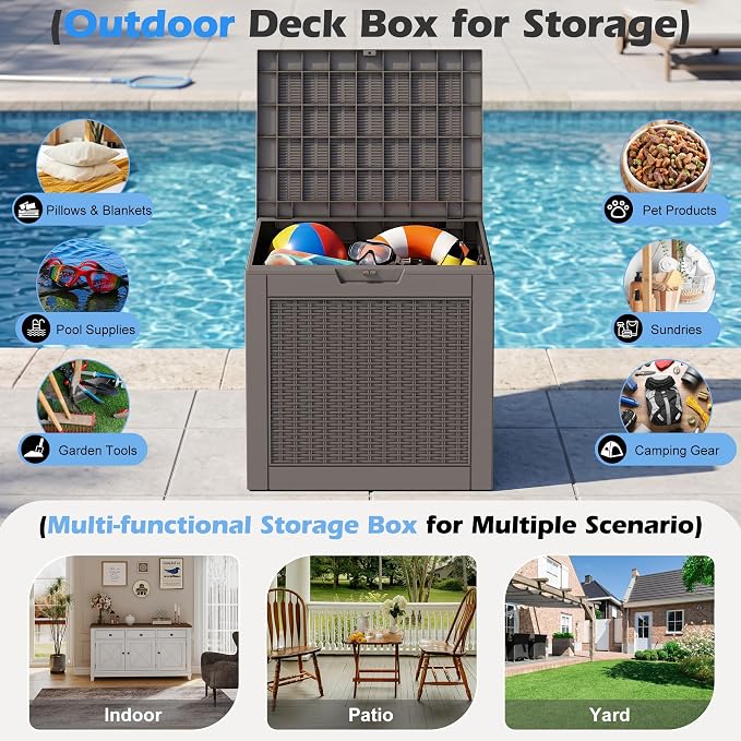 Outdoor Storage Box, 31 Gallon Resin Deck Boxes Outdoor Waterproof - Image 3