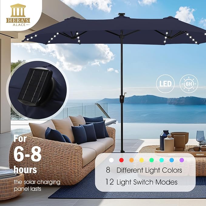 13 ft Patio Umbrella with 120 LED Solar Lights Outdoor Umbrella, 8 Colors - Image 3