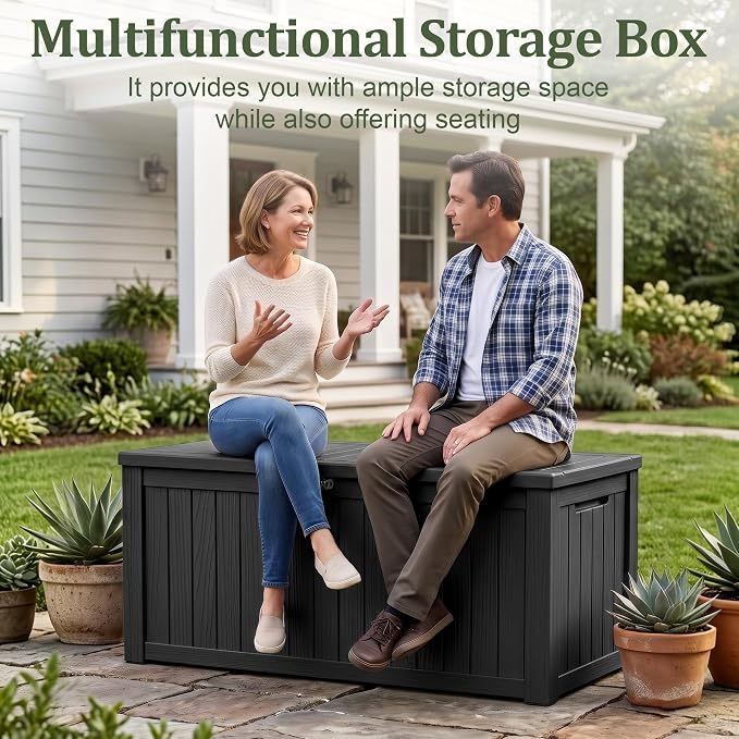 180 Gallon Resin Deck Box, Waterproof Lockable Outdoor Storage Box Container - Image 2