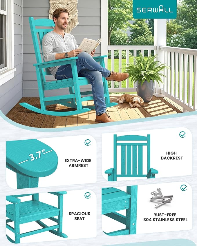 SERWALL Outdoor Rocking Chair Set of 2, Patio Rocking Chair, Aruba | HDPE - Image 7