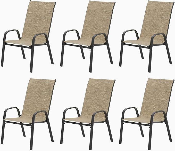 Patio Chairs Set of 6, Outdoor Stackable Dining Chairs by VaJouer