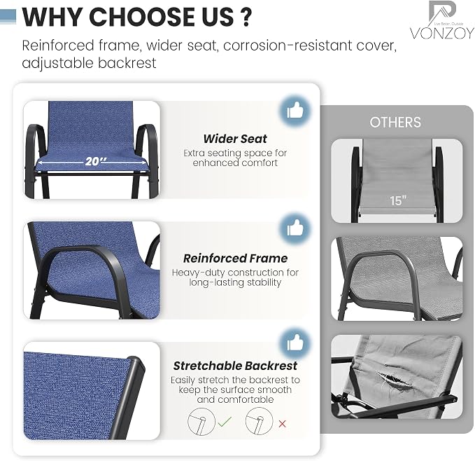 Patio Dining Chairs Set of 6, Outdoor Stacking Chairs, Breathable Seat Fabric - Image 8