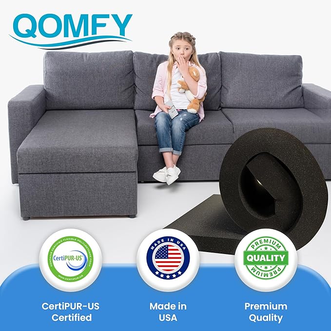QOMFY 5" Height x 18" Width x 24" Length Charcoal Upholstery Foam Sheet | Made in USA | Multi-Purpose Foam for Upholstery, DIY, Packaging & Acoustic Projects