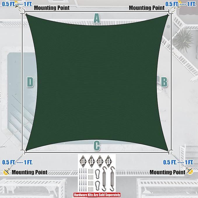 Amgo Custom Size 8' x 16' Green Rectangle Square Sun Shade Sail UPF50+ - Image 7