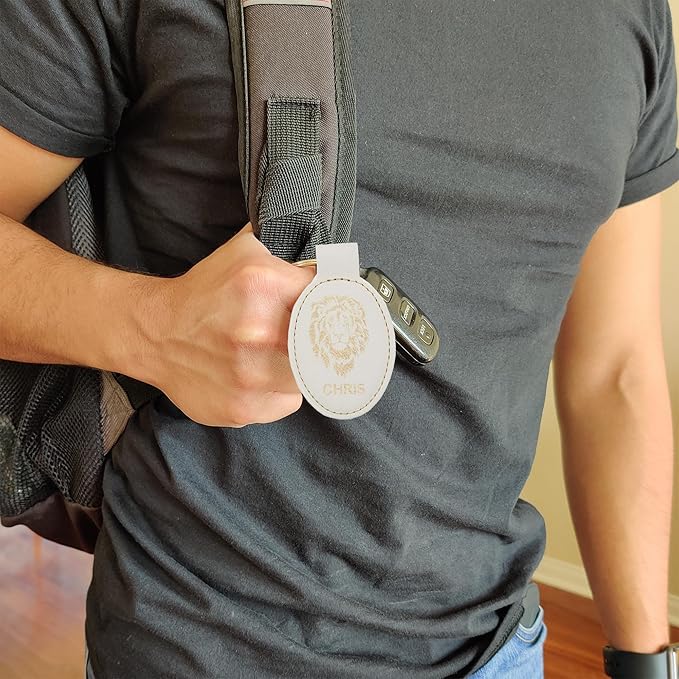 LaserGram Oval Keychain, Golf Ball, Personalized Engraving Included (White with Gold)