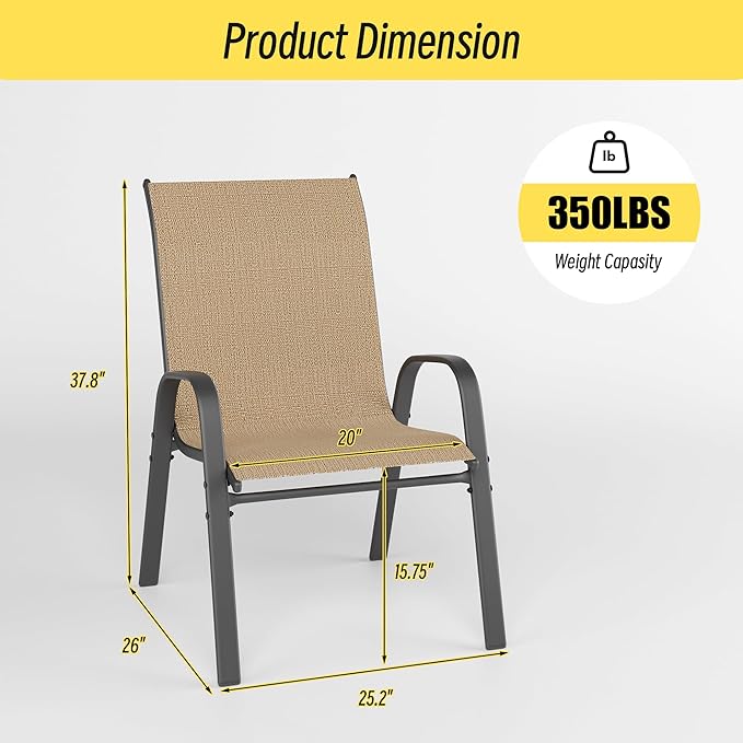 Patio Chairs Set of 6, Stackable Outdoor Dining Chairs Set - Image 3