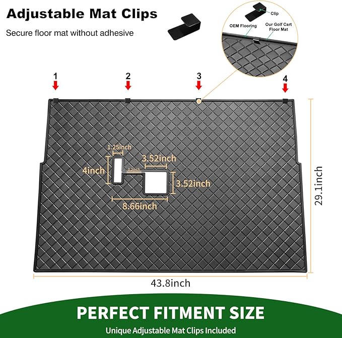 Golf Cart Floor Liner Mat 8mm Thick Rubber Full Coverage Fit for Club Car DS 1982-2013 / Villager 1982-2018 Carts Heavy-Duty Non-Slip Front Feet Mats Replacement Easy to Clean - Black Trim
