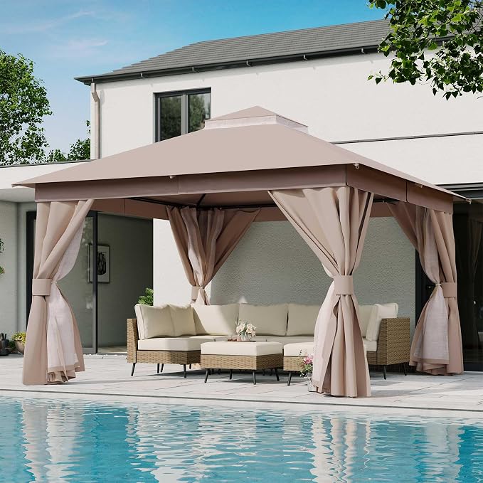12'x12' Outdoor Gazebo, Metal Frame Heavy Duty Patio Canopy Tent Shelter by LAUSAINTHOME