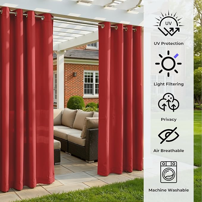 Set of 2 Outdoor Curtains for Patio Waterproof, Breathable Grommet Panels for - Image 4