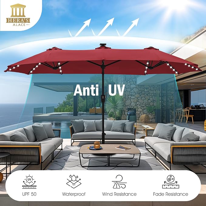 13 ft Patio Umbrella with 120 LED Solar Lights Outdoor Umbrella, 8 Colors - Image 6