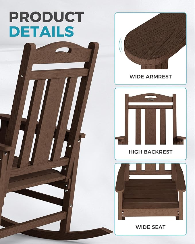 Oversized Outdoor Rocking Chairs Set of 4, 380lbs Heavy-Duty Large Patio Rocker - Image 6