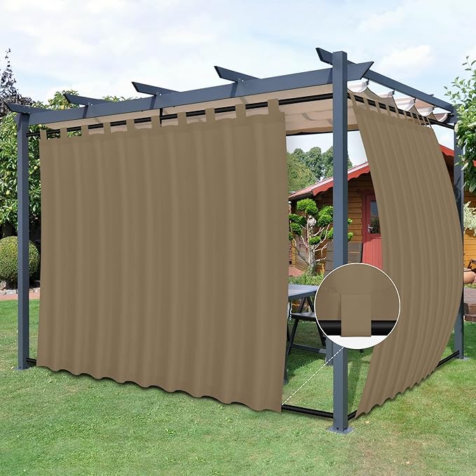 Easy-Going Outdoor Patio Curtains 2 Panels, 110x120 inch, Khaki | Privacy by Easy-Going