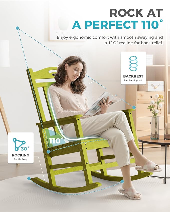 Oversized Outdoor Rocking Chair, 380lbs Heavy-Duty Large Patio Rocker, Weather - Image 5