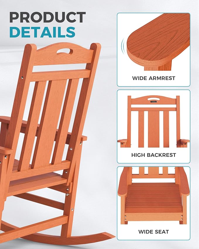 Oversized Outdoor Rocking Chairs Set of 2, 380lbs Heavy-Duty Large Patio Rocker - Image 4