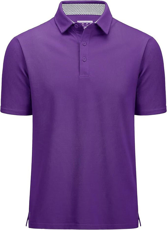 MAGCOMSEN Men's Polo Shirts Short Sleeve Cotton Pique 3 Button Classic Fit Casual T-Shirt Performance Golf Shirts