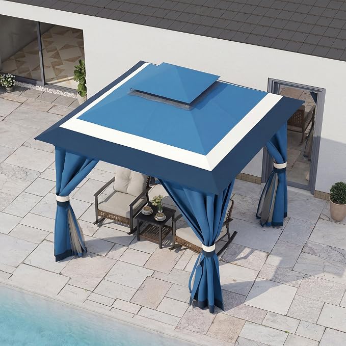8'x8' Outdoor Gazebo, Metal Frame Heavy Duty Patio Canopy Tent Shelter - Image 4