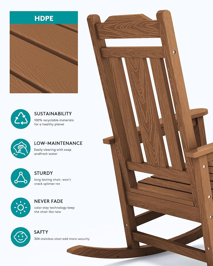 SERWALL HDPE Oversized Outdoor Rocking Chairs Set of 6, Patio Rocker, All - Image 4