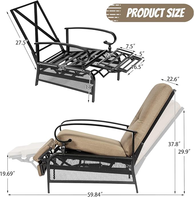 Incbruce Outdoor Lounge Chair Patio Furniture Adjustable Recliner - Image 3
