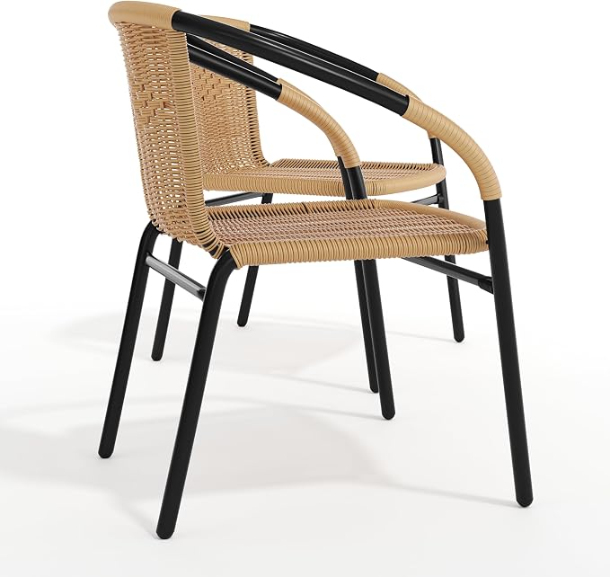EMMA + OLIVER Beige PE Rattan Stackable Patio Dining Chair, Indoor/Outdoor Use - Image 9