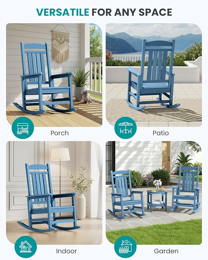 SERWALL Outdoor Rocking Chair Set of 2, Patio Rocking Chair, Porch Rocker - Image 8