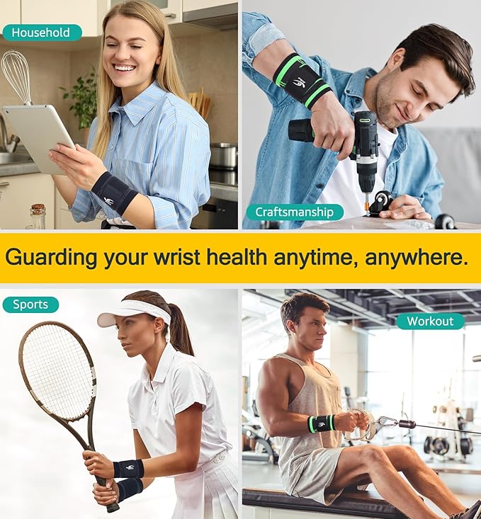 HiRui Wrist Brace Wrist Wraps Compression Wrist Strap, Wrist Support for Work Fitness Weightlifting Sprains Tendonitis, Carpal Tunnel Arthritis, Pain Relief, Adjustable Wristbands 2 PACK (Black, S)