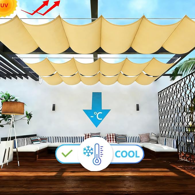 Retractable Wave Sun Shade Sail 7' x 27' Waterproof Pergola Shade Cloth Cover - Image 2