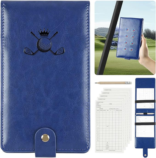 Archerest Magnetic Golf Scorecard Holder, 7.48" x 4.33" Premium Leather Yardage Book Cover Golf with A Pencil and Five Double Sided Printed Scorecards, Golf Accessories and Scorecard Book