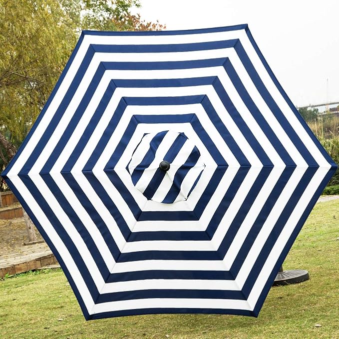 Sunnyglade 7.5' Patio Umbrella Outdoor Tilt Umbrella Blue/White Stripe | Market - Image 4