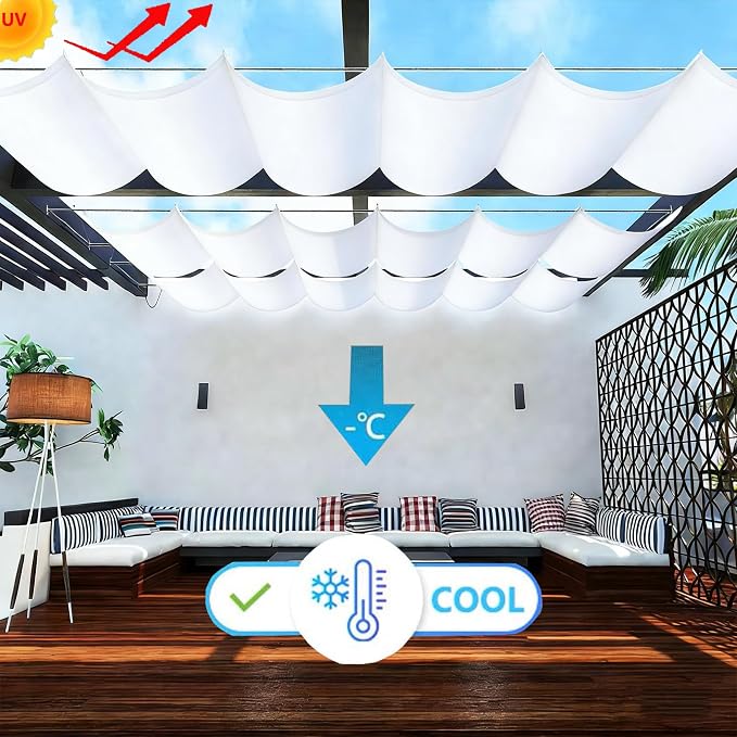 Retractable Wave Sun Shade Sail 12' x 19' Waterproof Pergola Shade Cloth Cover - Image 2