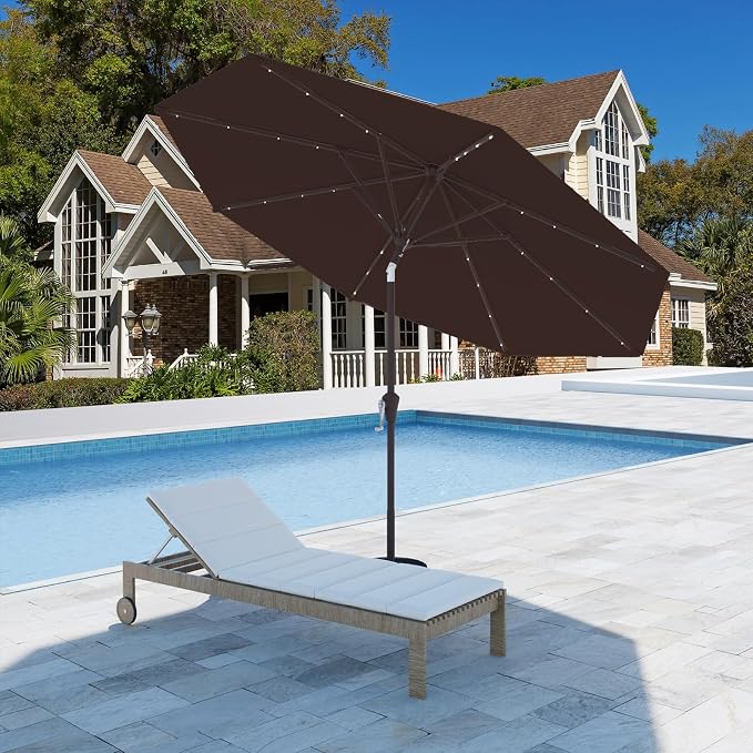 9FT Patio Umbrella with Solar Lights, Outdoor Market Umbrella with Tilt and - Image 5