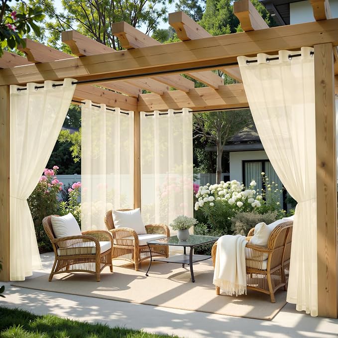 MIULEE Beige Outdoor Curtain for Patio Waterproof 4 Panels 54 x 96 Inch | by MIULEE