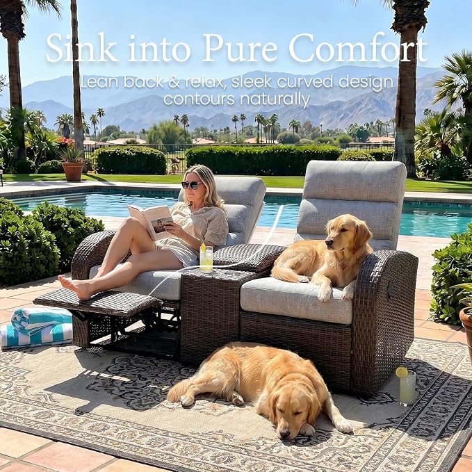 Oversized 2 Pieces Wicker Outdoor Recliner Loveseat - Image 5