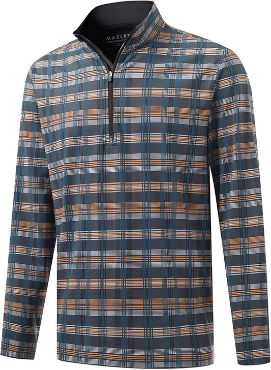 M MAELREG Quarter Zip Golf Pullover Men Dry Fit Long Sleeve Performance Wicking 1/4 Zip Full Print Pullover Mens Sweatshirt