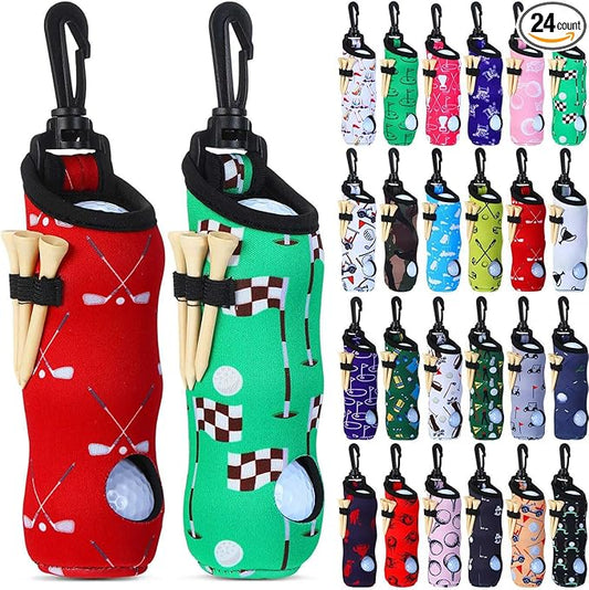 24 Pcs Golf Ball Holder Pouch with Tee Holder Keychain Belt Clip Hook Golf Carry Bag for Women Ladies Man Gifts