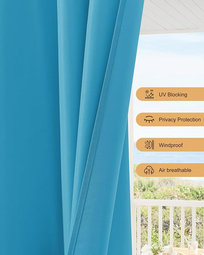 Outdoor Curtains for Patio Waterproof Rod Pocket 4 Pcs 54x84 Inch Teal | - Image 4