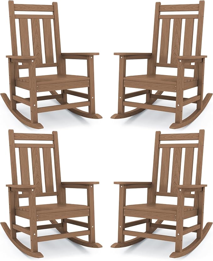 Oversized Outdoor Rocking Chair Set of 4, HDPE Patio Rockers by KINGYES