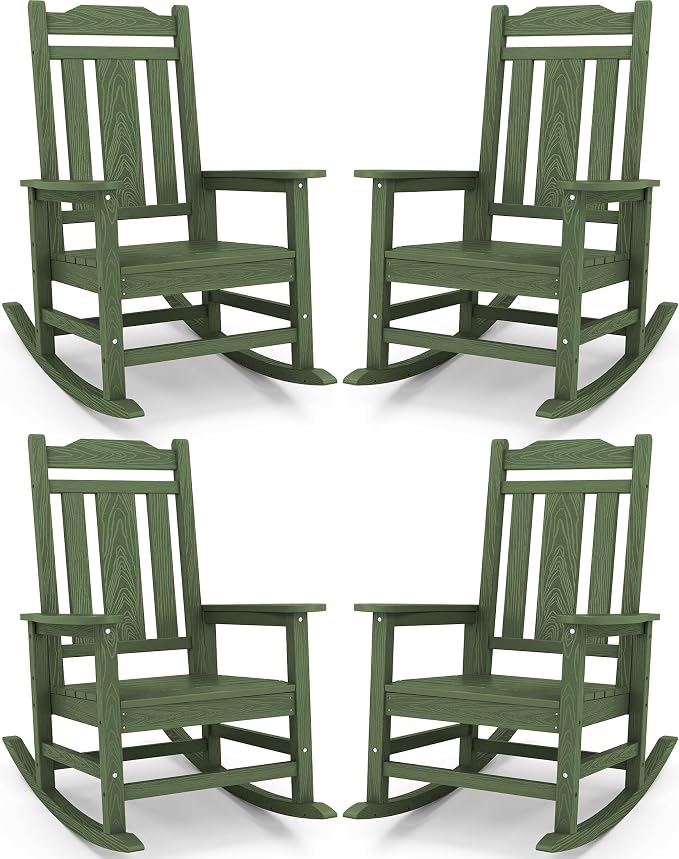 SERWALL Oversized Outdoor Rocking Chairs Set of 4, Patio Rocker, Avocado | by SERWALL