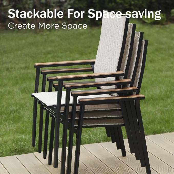 PHI VILLA Outdoor Stackable Dining Chairs Set of 6 w/Aluminum Frame, - Image 3