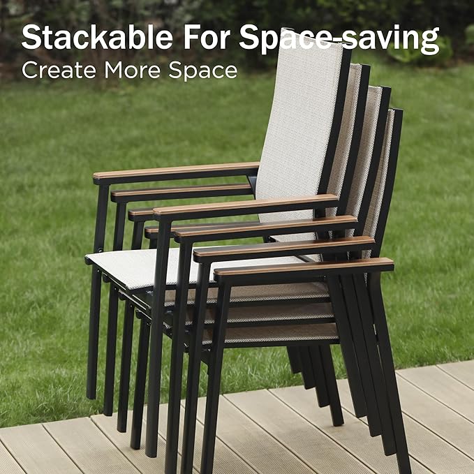PHI VILLA Outdoor Stackable Dining Chairs Set of 8 w/Aluminum Frame, - Image 3