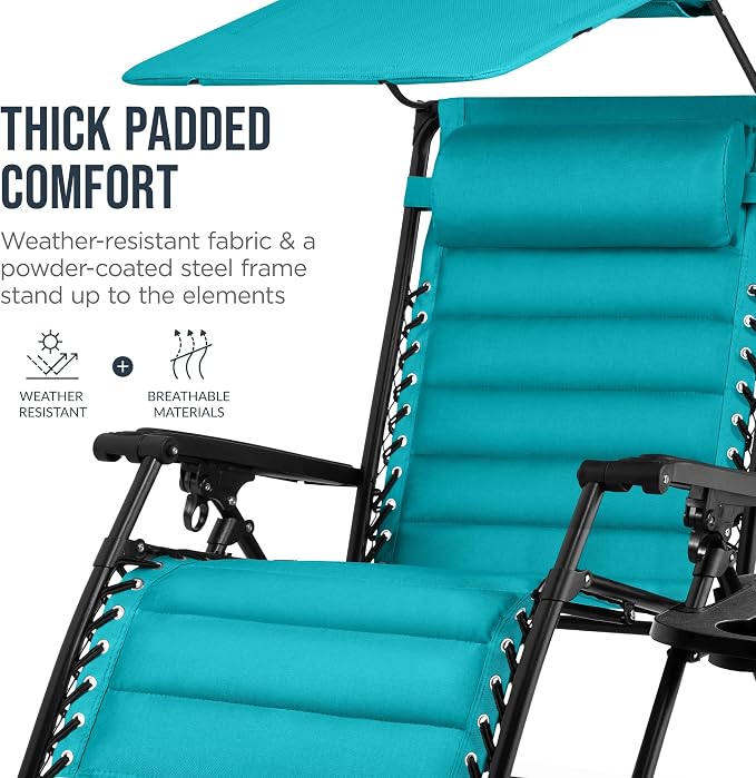Best Choice Products Oversized Padded Zero Gravity Chair w/Canopy Headrest Cup - Image 6