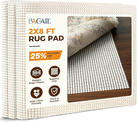 BAGAIL BASICS 2 x 8 FT Rug Pad Gripper for Hardwood Floors, Non Slip Rug Pads for Area Rugs, Extra Thick Under Rug Padding, Protect Your Rugs & Floors