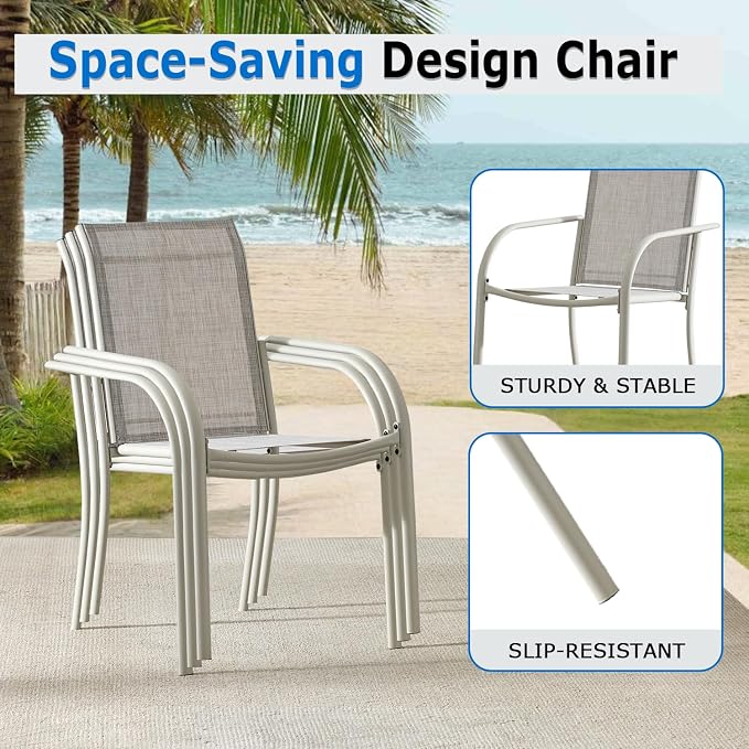 Outdoor Dining Chairs Set of 4, Stackable Patio Chairs - Image 3