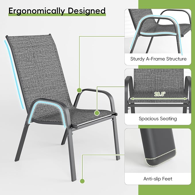 Patio Chairs Set of 8, Stackable Outdoor Dining Chairs - Image 5