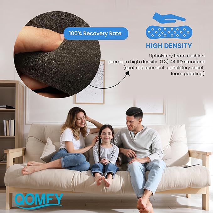 QOMFY 5" Height x 18" Width x 24" Length Charcoal Upholstery Foam Sheet | Made in USA | Multi-Purpose Foam for Upholstery, DIY, Packaging & Acoustic Projects