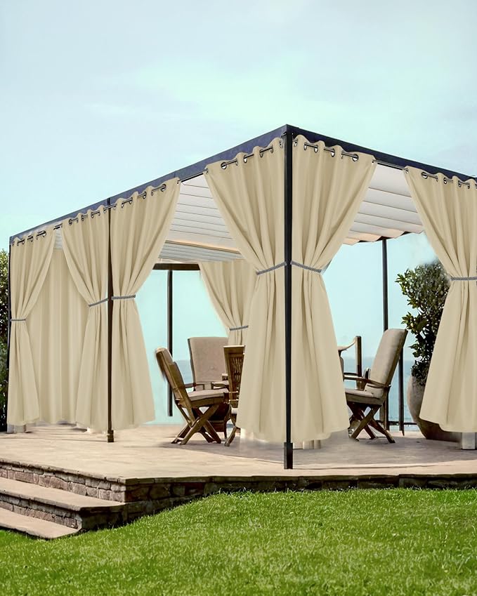 Grommet Outdoor Curtains for Patio Waterproof 8 Pcs 54x108 In Cream | by HolidayIdeas