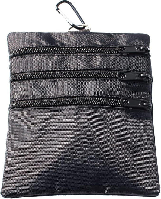 Golf valuables Pouch, Zipper Golf Ball Bag with 4 Pockets, Golf Accessories Pouch for Storing Balls,tees,Mobile Phone,Keys, Cards and Cash, Great Gift for Golfers