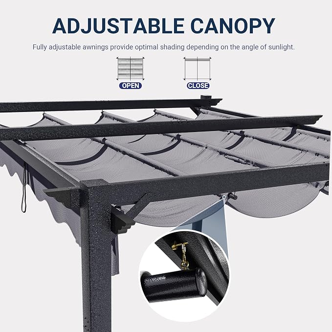 10'x12' Outdoor Pergola with Retractable Canopy | Patio Metal Heavy-Duty Gazebo - Image 4