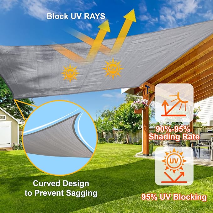 Sun Shade Sail 16'x21'x26.4' Light Grey Triangle Custom Size | 95% UV Block - Image 4