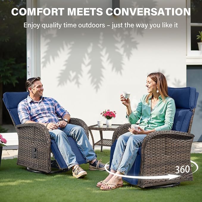 Dual-Adjust Swivel Outdoor Recliner Chair Set of 3 - Image 4